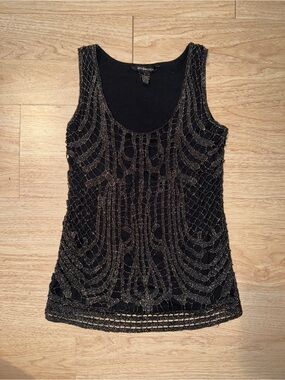 Gothic Black Tank Top with Metallic Overlay